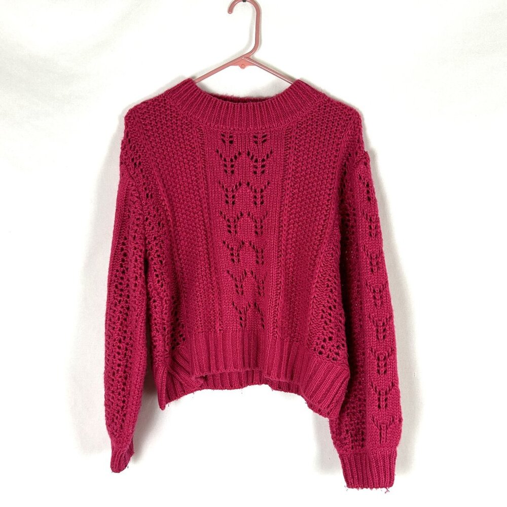 Alya Hot Pink Open Knit Sweater M Balloon Sleeve